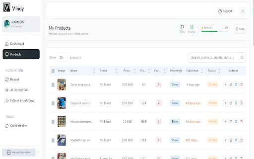 Vindy | ตัวช่วยเพิ่มยอดขาย Vinted อัปเกรดร้านค้าให้ปังด้วย AI - Screenshot 3