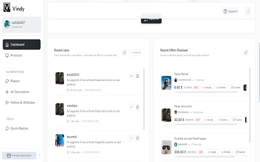Vindy | ตัวช่วยเพิ่มยอดขาย Vinted อัปเกรดร้านค้าให้ปังด้วย AI - Screenshot 2