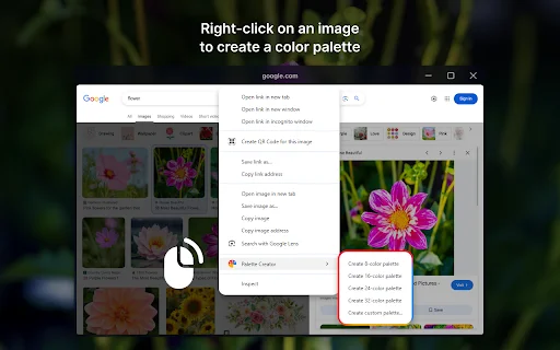 ดาวน์โหลด Palette Creator ส่วนขยายดึงชุดสีจากรูปภาพฟรีที่ดีที่สุด - Screenshot 1