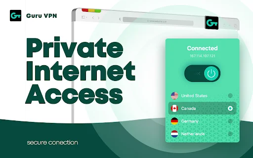 ดาวน์โหลด VPN Guru ฟรี – ส่วนขยาย Chrome สำหรับท่องเว็บปลอดภัยและรวดเร็ว - Screenshot 1