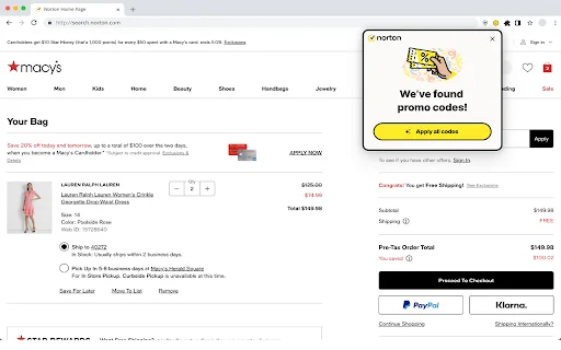 ดาวน์โหลด Norton Coupons ส่วนขยายช่วยประหยัดเงิน ช้อปปิ้งออนไลน์คุ้มค่าที่สุด - Screenshot 1