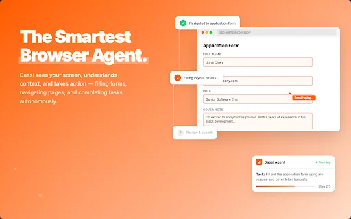 dassi: AI Browser Agent อัจฉริยะ ช่วยทำงานอัตโนมัติด้วย Claude, GPT และ Gemini - Screenshot 1