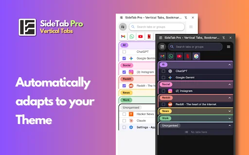 SideTab Pro: จัดการแท็บแนวตั้ง บุ๊กมาร์ก และรายการอ่านให้เป็นระเบียบ - Screenshot 2
