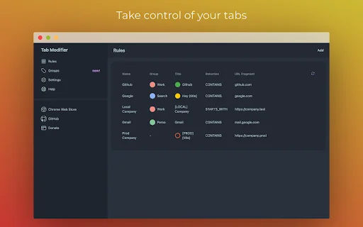 ดาวน์โหลด Tab Modifier ล่าสุด – จัดระเบียบแท็บเบราว์เซอร์ให้เป็นระเบียบฟรี - Screenshot 1